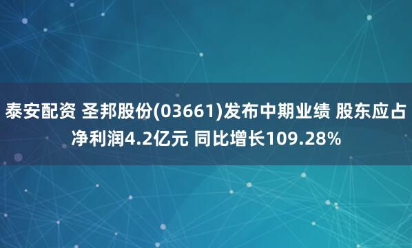 泰安配资 圣邦股份(03661)发布中期业绩 股东应占净利润4.2亿元 同比增长109.28%